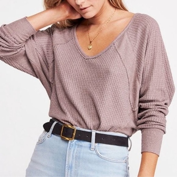 Free People Santa Clara Thermal Waffle Knit Long Sleeve Womens Small - Picture 1 of 9